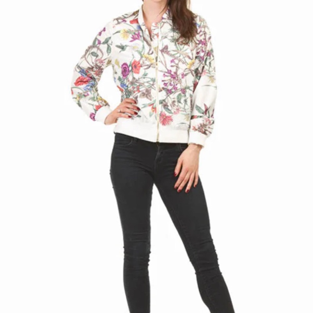 Papillon Boho Floral Bomber lightweight Jacket Size Large